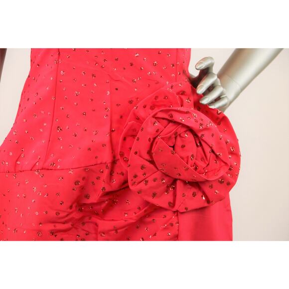 Vintage 1980s Gunne Sax Red Strapless Glitter Dress Medium - Picture 2 of 6
